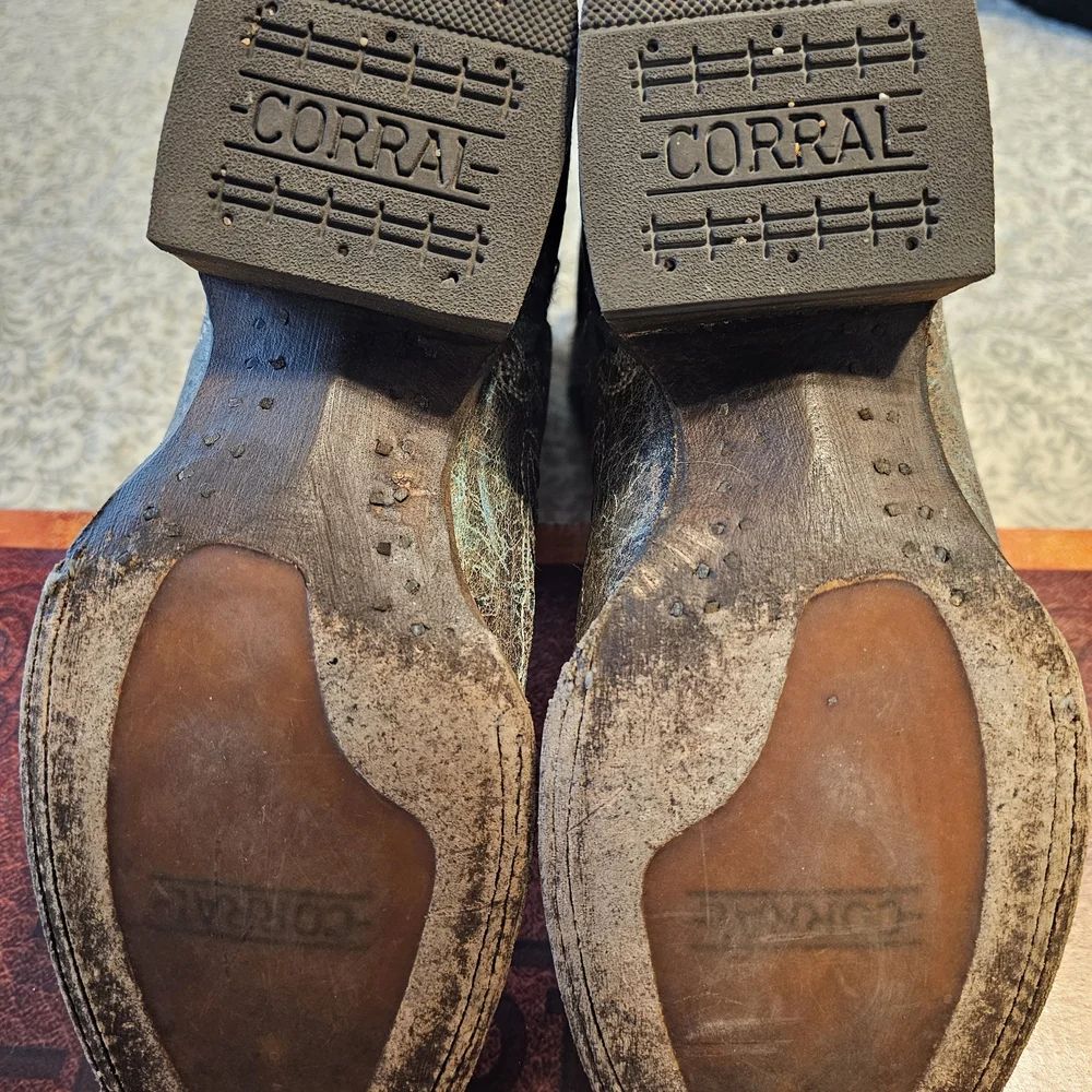 Corral Distressed Turquoise and Brown Ankle Boots - Picture 9 of 11